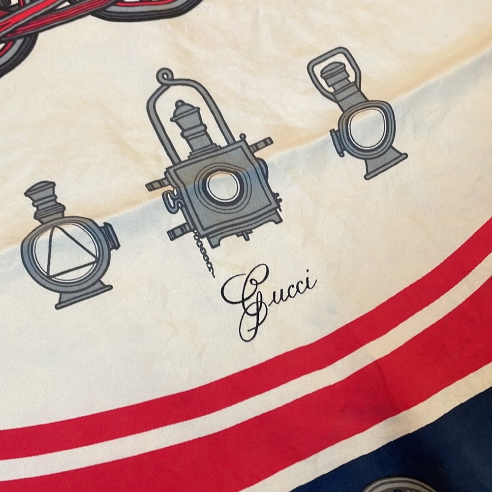 Vintage Gucci Locomotive Print Silk Scarf - Picture 3 of 7